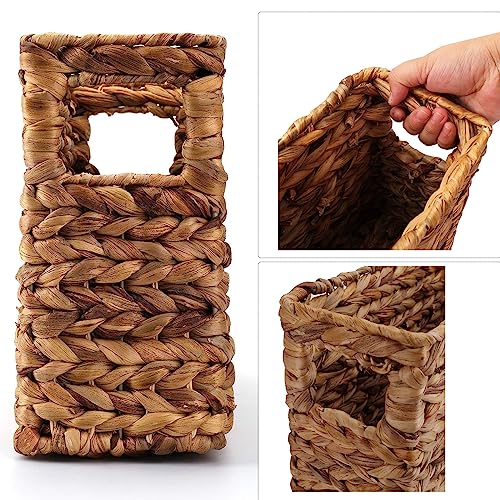 Yesland Hand-Woven Narrow Water Hyacinth Holder Wicker Basket, 15.5 x 5.5 x 9.75 Inch Decorative Magazine Storage Basket Bin for Home, Office, Desk