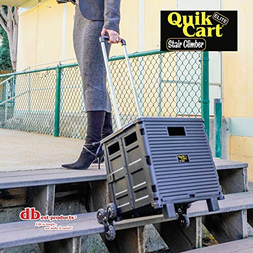dbest products Quik Cart Elite Stair Climber Wheeled Rolling Crate Teacher Utility With seat Heavy Duty Collapsible Basket With Handle, Black - color: Black, style: Elite Stair Climber