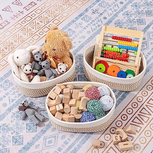 CubesLand Small Storage Baskets for Shelves, Closet Organization Bins Empty Gift Basket 2 Packs Baby Nursery Woven Organizing, Rectangular Clothes Shelves Off White/Mixed Camel - color: Off White/Mixed Camel, size: 2pcs-Small Basket