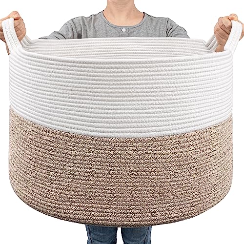 Goodpick Large Cotton Rope Basket, 83L Big Woven Storage, Blanket Organizers and Storage, Baby Nursery Laundry Basket, Extra Large Toy Bin for Storage, 21.7 x 13.8 inches - color: Light Brown, size: 21.7x21.7x13.8 Inch (Pack of 1)