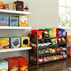 Stackable 2-Tier Can Organizer for Pantry, Space-Saving Pantry Organizer Holds up to 64 Canned Goods, Sturdy Black Shelf for Soup & Food Storage