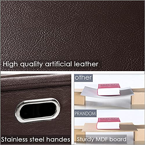 PRANDOM Leather Foldable Cube Storage Bins 11x11 inch [4-Pack] Fabric Storage Baskets Cubes Drawer with Cotton Handles Organizer for Shelves Nursery Closet Bedroom Clothes Brown - color: Brown, size: 11x11 in(4-Pack)