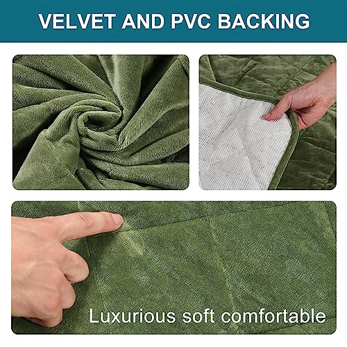 Velvet Quilted Armrest Covers - Water-Resistant Sofa Arm Protectors Set of 2 with Side Pocket Organizer, Non-Slip Furniture Covers for Chairs & Couches (Loden) - color: Loden