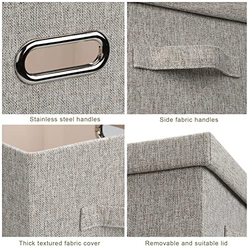 Graciadeco Large 17 36 Quart Collapsible Stackable Storage Bins with Lids, 1 Pack Beige Foldable Fabric Closet Storage Boxes with Lids, 4 Handles Toy Heavyduty Dark Gray Linen Storage Cube Box - color: Beige, size: Large -1 Pack