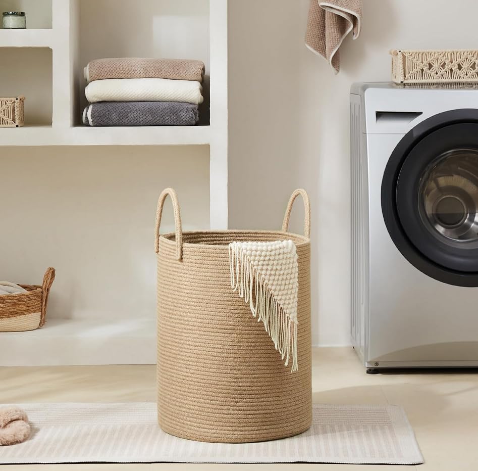 YOUDENOVA Cotton Laundry Hamper, 72L - Woven Collapsible Basket - Jute Brown - color: Jute Brown, size: 72L