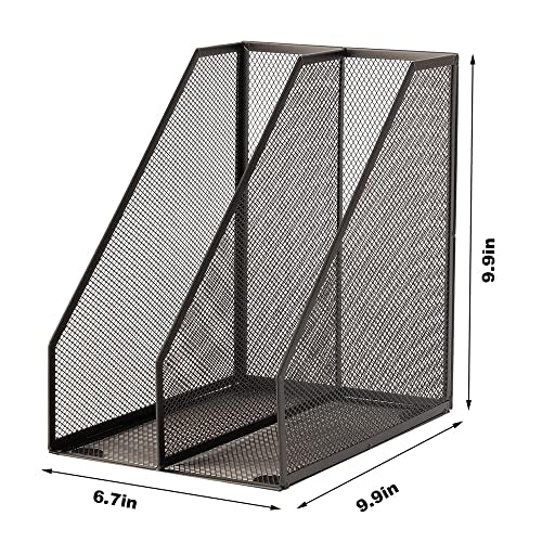 2 Set Desk Organizers, Metal Desk Magazine File Holder and 1 Pen Holder, 2 Compartments Mesh File Holder, Mesh Desktop Organizer and Storage,Black - color: 2 File Holder With Compartments Black