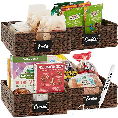 Best Choice Products Set of 4 16x12in Large Water Hyacinth Pantry Baskets, Woven Organizers w/Chalkboard Label, Chalk Marker - Brown - color: Brown, size: 12x16x5in