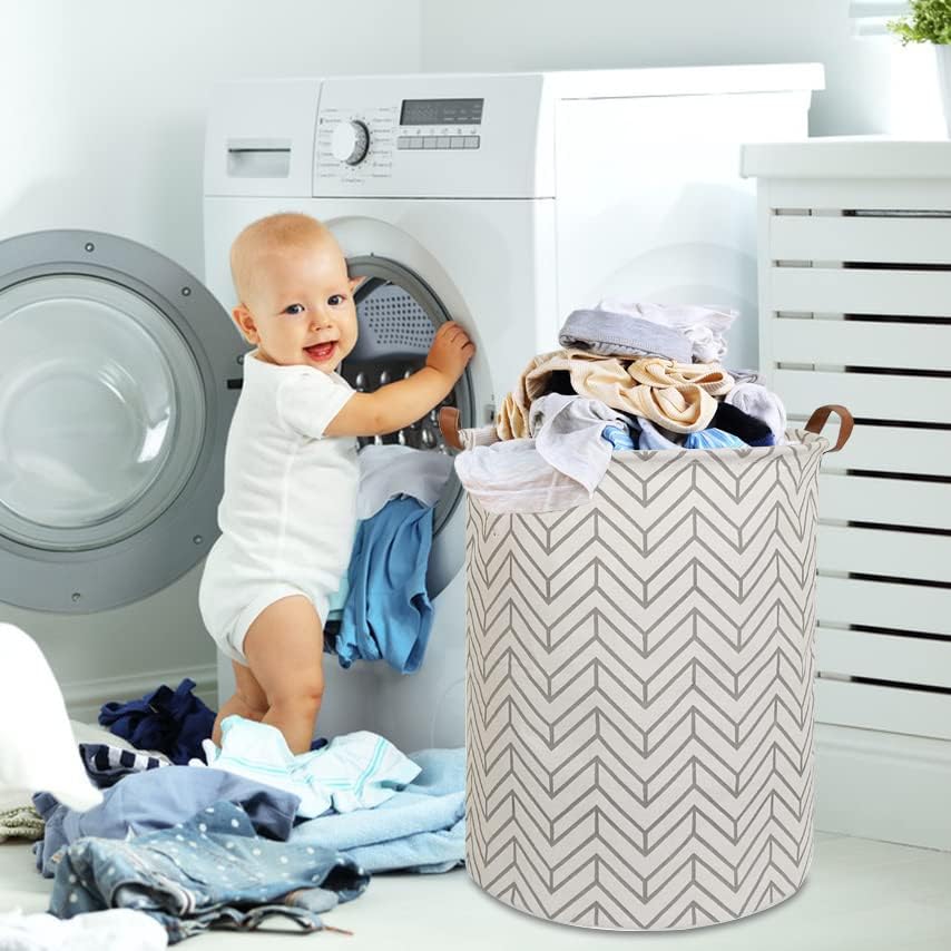 CLOCOR Large Round Storage Bin,Collapsible Storage Baskets, Dirty Laundry Hamper Baskets for Baby Boys and Girls, Office, Bedroom, Toys Nursery Kids Clothes Gift Basket (Grey geometry) - color: Grey geometry