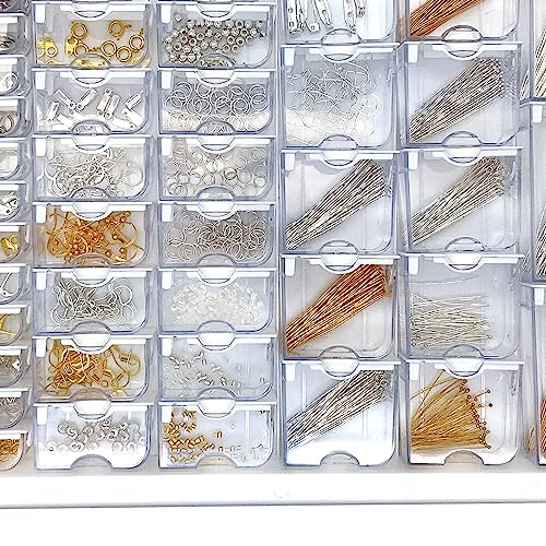Bead Storage Solutions Elizabeth Ward Plastic See-Through Stackable 1,111 Piece Gold/Silver Assorted Costume Jewelry Findings Tray Bead Organizer - style: 1,111 PC Jewelry Findings