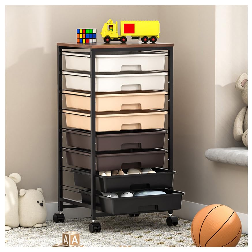 SYKIARIOL Rolling Storage Cart with Drawers, Rolling Drawer Cart and Wooden Tabletop,Storage Drawer Cart for Living Room,Classroom,Bedroom,Bathroom,Dorm,Office,Brown Gradient - color: Brown Gradient