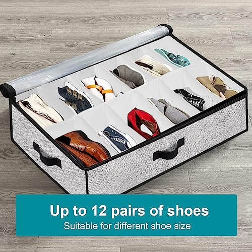 Under Bed Shoe Storage Organizer for Closet 2 Pack- Fits 24 Pairs Underbed Shoes Container Boxes Light Grey - color: Light Grey-24pairs, style: Regular Handle