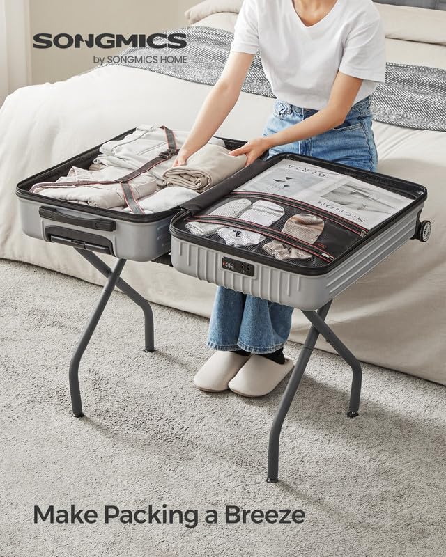 SONGMICS Luggage Rack for Guest Room, Set of 2 Suitcase Stands, Foldable Steel Frame, for Hotel, Bedroom, Holds up to 110 lb, 27.2 x 15 x 20.5 Inches, Slate Gray URLR001G02 - color: Slate Gray, style: Basics