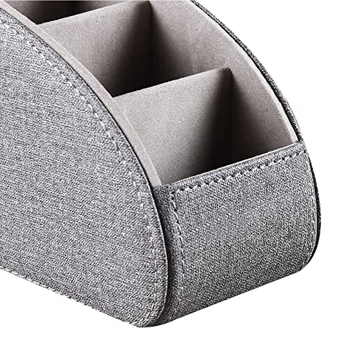 PU Leather Remote Control Holder,TV Remote Caddy with 5 Compartments,Bedside Table or Desktop Organizer for TV,DVD,Blu-Ray,Heater Controllers and Glasses,Media Player,Pen or Pencil Storage(Grey) - color: Grey