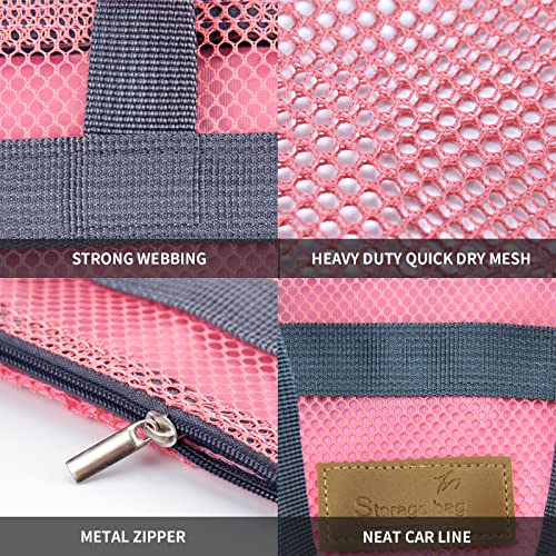 TOPASION Mesh Shower Caddy Bag Portable Hanging Toiletry and Bath Organizer with Zipper for Travel, Gym, Camping, College Dorms, Beach - color: Pink