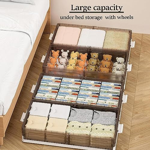 Under Bed Storage Containers, Stackable Under Bed Rolling Storage Plastic Containers, 11.5Gal Storage Bins with Wheels, Multi-purpose Storage Bins with Lids for Clothes, Shoes, And Duvets - size: 11.5Gal - 2 Pack