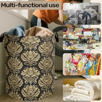 Gold Black Damask Flowers Laundry Basket - Extra Large Foldable Washable Laundry Hamper with Handles, Storage Bin for Bathroom/Laundry/Bedroom/Dorm - color: Golden Damask Flowers