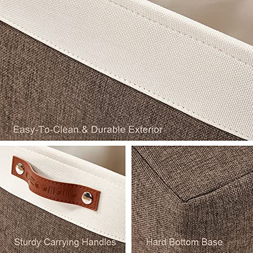 DECOMOMO Storage Bins, Extra Large Fabric Storage Baskets for Shelves, Decorative Linen Closet Organizer, 15.8 x 12.5 x 10 inches (Brown & White, 3 Pack) - color: Brown and White, size: Extra Large/3P