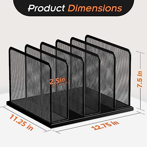 Kuntine.B Desk File Organizer Upright Mesh Desktop Organizer File Sorter Office Organization File Holder for Home, Office & Classroom (Black, 2 Pack 5-Section)