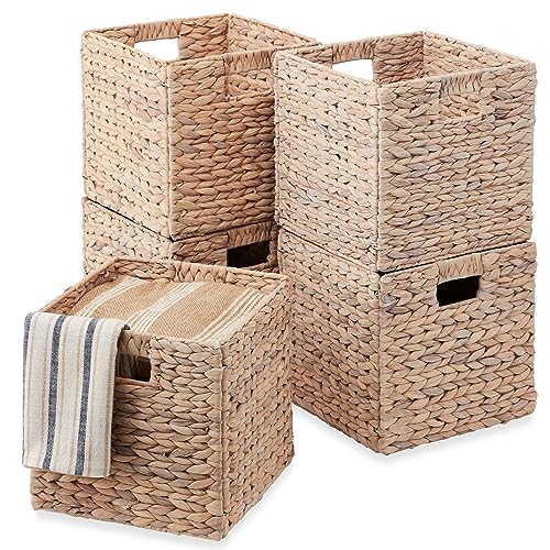 Best Choice Products 13x13in Pack of 5 Cube Storage Baskets, Water Hyacinth Multipurpose Collapsible Organizers, Handwoven Laundry Totes for Laundry, Living Room, Kids Room & Nursery - White - color: White, size: 13x13in