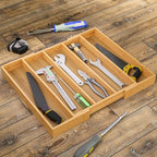 Fibogollo Expandable Kitchen Drawer Organizer,Bamboo Silverware Organizer,Adjustable Flatware Tray for Utensils(16.92 * 13.30~22.83 * 1.96)