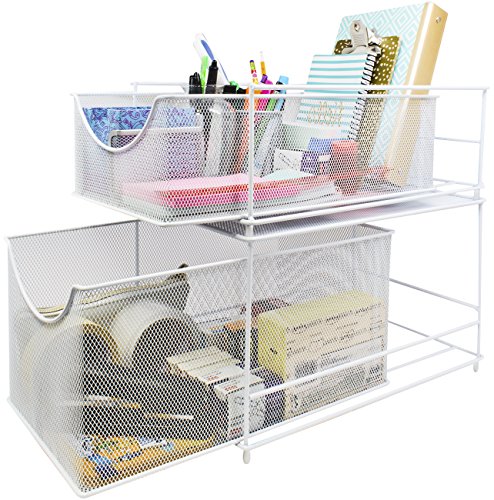 Sorbus® Cabinet Organizer Set—Mesh Storage Organizer with Pull Out Drawers—Ideal for Countertop, Cabinet, Pantry, Under the Sink, Desktop and More (White Two-Piece Set) - color: White, size: 2 Drawer