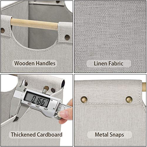HOONEX Collapsible Storage Bins, 13x13x13in Storage Cubes Linen Fabric, 3 Pack, Storage Baskets with Wooden Carry Handles and Sturdy Heavy Cardboard, for Home, Office, Car, Nursery, Beige - color: Beige, size: 13" L x 13" W x 13" H