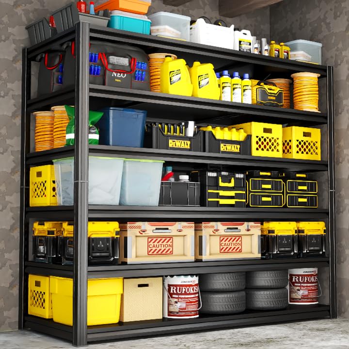 6-Tier Heavy Duty Garage Shelving Unit, Steel Storage Shelving, 3600LBS, 78" H Adjustable Storage Rack, Utility Organizer Shelf for Garage, Warehouse, Kitchen, Basement, Black - size: 48"W x 24"D x 78"H