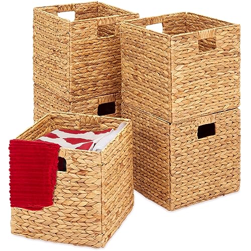 Best Choice Products 13x13in Pack of 5 Cube Storage Baskets, Water Hyacinth Multipurpose Collapsible Organizers, Handwoven Laundry Totes for Laundry, Living Room, Kids Room & Nursery - Natural - color: Natural, size: 13x13in