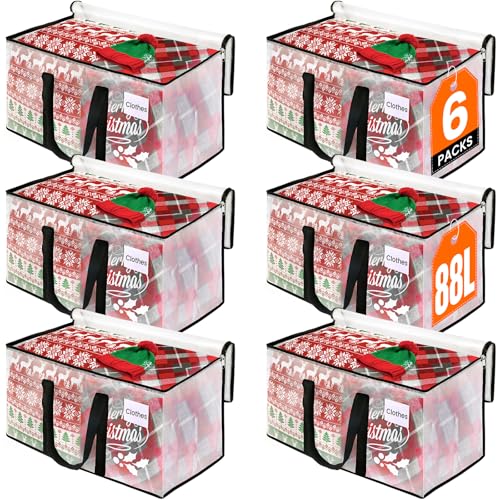 RoomHacks Heavy Duty Clear Moving Bags with Reinforced Handle and Double Zipper, Storage Totes, Packing Bags Alternative to Moving Essential and Supplies Box, Clear, Large, 6 Packs - size: 88L- 6Packs