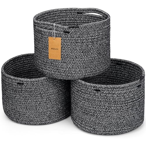 Small Rope Baskets for Storage, Baskets for Gifts Empty, Cute Round Woven Basket, Decorative Shelf Baskets 9.82×9.82×7.1", Cotton Toy Basket Storage Bins for Organizer 3 Packs Black - color: Mixed Black-3PCS