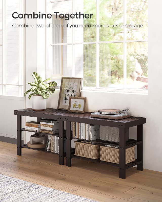 SONGMICS Shoe Rack Bench, 3-Tier Bamboo Shoe Storage Organizer, Entryway Bench, Holds Up to 286 lb, 11.3 x 27.6 x 17.8 Inches, for Entryway Bathroom Bedroom, Brown ULBS04Z - color: Brown, size: 27.6"W