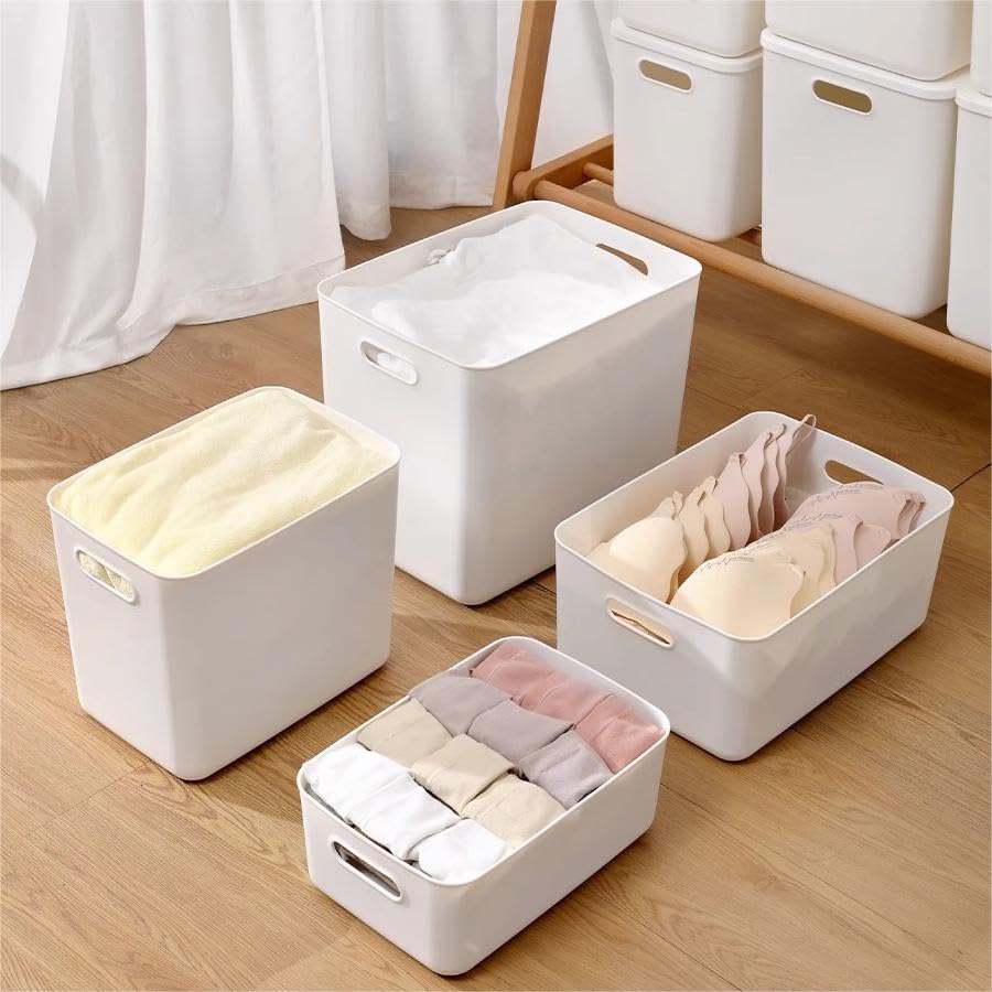 10 pack large plastic White storage bins with Lids, Toy Box Chest with Handle，Organizer Containers Baskets for Baby,Nursery，Shelves，Playroom, Bedroom，Office,Closet，home (White, 5XL+5S) - color: White, size: 5XL+5S