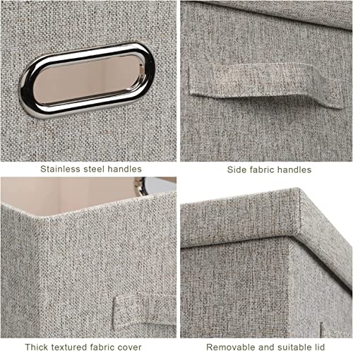 Graciadeco Medium 15" 21 Quart Collapsible Stackable Storage Bins with Lids, 5 Packs Beige Foldable Fabric Closet Boxes Heavy-duty Linen Cube Baskets Container for Bedroom Office (15 x 11 x 8) - color: Beige, size: Medium -5 Pack