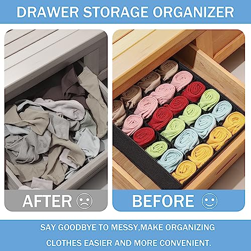 Foldable Storage Cubes Drawer Underwear Organizer Dividers， under Cabinet Organizer 24-Cell Fabric Storage Boxes for Lingerie,Socks,Ties （Black） - color: Black
