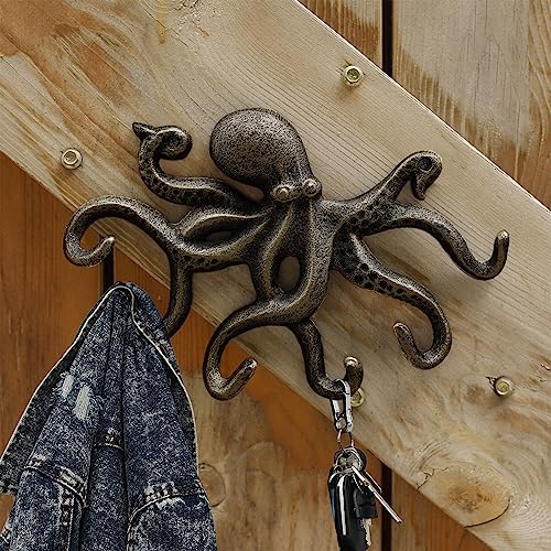 Wall Hooks for Hanging, Iron Octopus Key Holder for Wall, Decorative Hooks 2Pcs - Bronze - color: Bronze 2pack