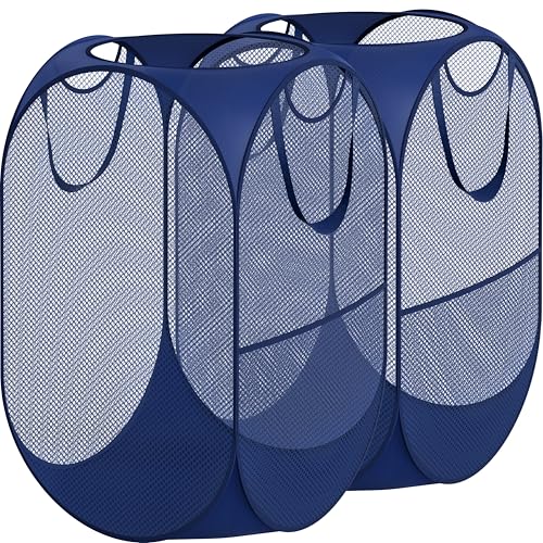 Simple Houseware Mesh Pop-Up Laundry Hamper Basket with Side Pocket, Dark Blue - 2 Pack - color: Dark Blue, size: 2 Pack
