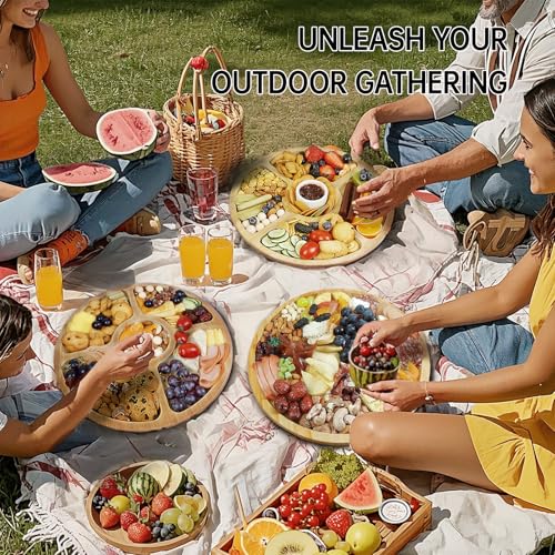 Round Charcuterie Board with Clear Lid, Travel Picnic Portable Cheese Board Charcuterie Boxes, Meat Fruit Serving Tray Platter, House Warming Gifts New Home, Gifts for Women, White,5 Compartments - color: White, size: 5 Compartments