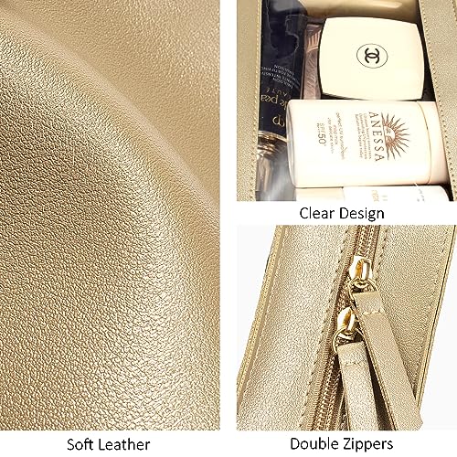 LETGO Clear Makeup Bags, TSA Approved Toiletry Bag with Zipper, Clear Makeup Organizer Fit Carry-on Travel Essentials,Clear Cosmetic Bags for Women Men (C-Gold) - color: C-Gold
