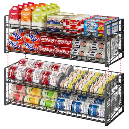 3 Tier Stackable Can Rack Organizer for Pantry Shelf, Adjustable Extra-Long Can Holder for Kitchen Storage, Sturdy Standing Rolling Can Dispenser for Canned Food Goods Drink Soup up to 96, Black - style: Length（29.72’‘）-3Tier