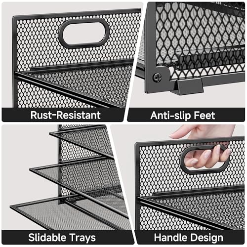 6-Tier Paper Organizer for Desk with Handle, Heavy Duty Metal File Organizer | Stackable Desktop Organizer for Office Supplies, Documents and Stationery Storage - color: Black, size: 12.6" x 9.1" x 13.5"