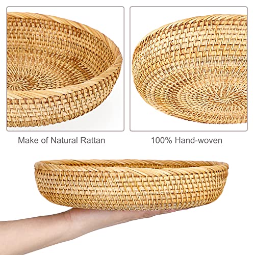 Hipiwe 9.9" Round Key Basket Bowl for Entryway Table Wicker Storage Basket Woven Keys Bowl Holder Crackers Fruit Candy Serving Tray Rattan Organizer Basket for Remote Control Wallet Cell Phone - color: Natural Color, size: Medium, 9.9"