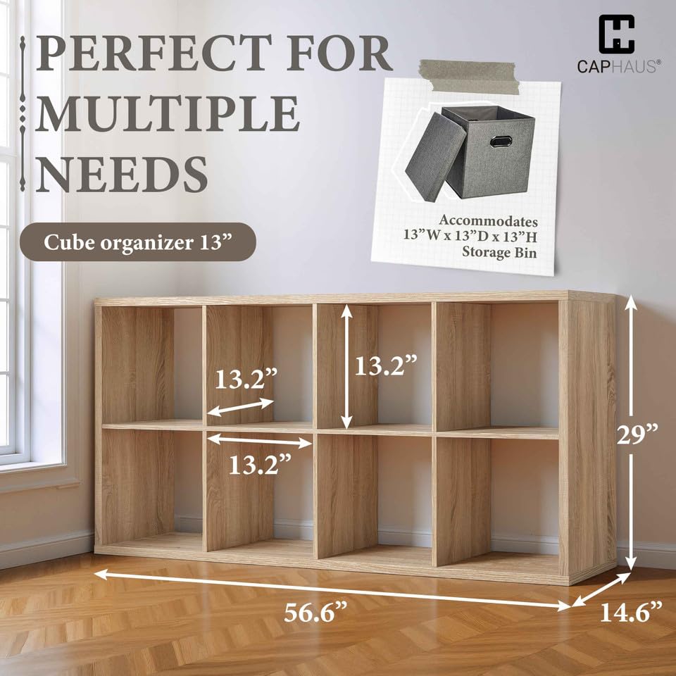 CAPHAUS Sturdy Room 13-Inch Cube Storage Organizer Shelf, with Extra Thick Exterior Edge, Open Storage Shelf Divider, Bookcase, 8-Cube, Natural Oak - color: Natural Oak, size: 8 Cube