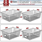 8 Set, Extra Large Wire Baskets for Organizing with Lables, Cabinet Pantry Organization and Storage Bins - Metal Basket for Kitchen, Laundry, Garage, Fridge, Bathroom Countertop Organizer, Black - size: Large-8 Pack