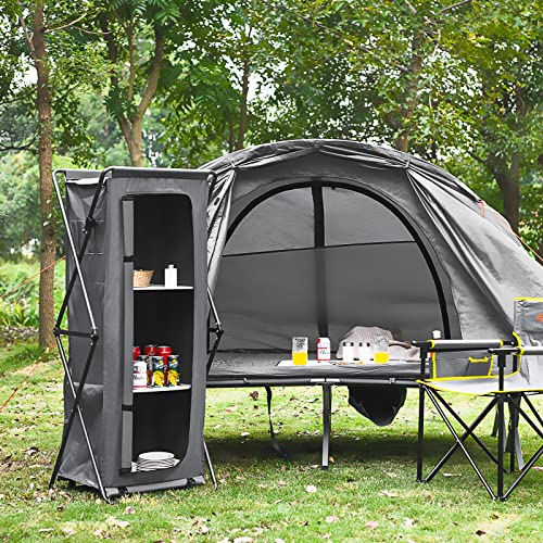 Giantex Folding Camping Storage Cabinet with 3 Shelves and Carry Bag, Portable Outdoor Organizer Kitchen Table, Quick Set-up for BBQ, Picnic, Backyard, Compact Pop-Up Cupboard, 55''H - size: 55''H