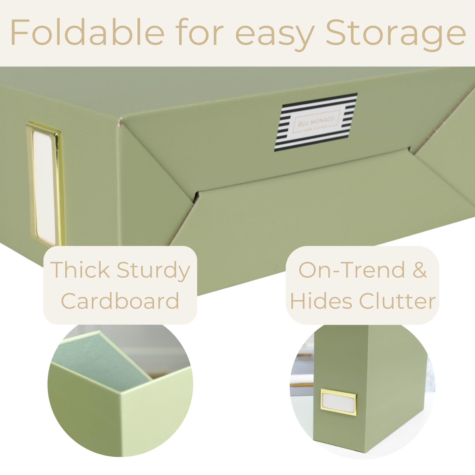 BLU MONACO | Set of 6 Foldable Magazine File Holders in Earth Green | Heavy-Duty Vertical File Organizers with Label Holders | Desk Organizer Set for Paperwork, Documents & Office Storage - color: Earth Green