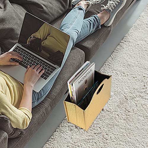 HofferRuffer Magazine Basket Holder, Foldable Magazine Rack, Document File Holder Organizer, File Folder, Newspaper Storage Bin Organizer for Home or Office (Gold) - color: Gold