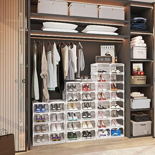 ANTBOX Foldable Shoe Rack,Shoe Organizers for Closet Plastic Shoe Storage Box Space Saving For Entryway, Large Sturdy Stackable Sneaker Cabinet Bins With Magnetic Clear Door 4 Tiers 8 Pairs - color: Clear, size: 4 Tiers 8 Pairs