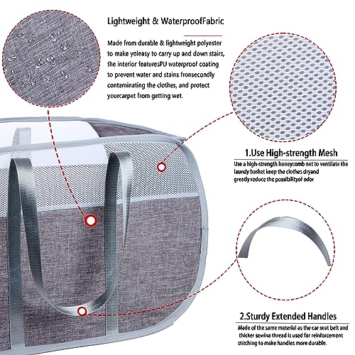 Pop-Up Laundry Basket，collapsible Mesh Laundry Hamper– With Extended Shoulder Straps, Sturdy Handles, and Premium Cationic Fabric (gray)… - color: gray