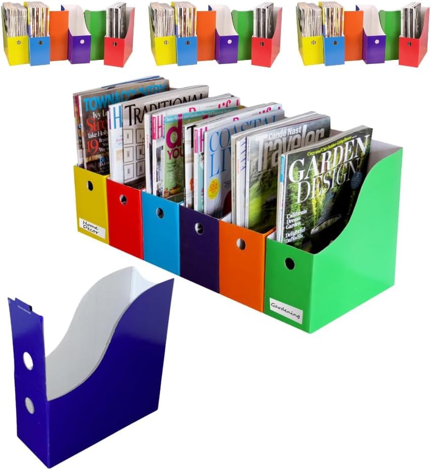 Evelots Magazine File Holder - Set of 24 Multi Color - Office Desk Organizer - Sturdy Cardboard - New Upgraded Double Front Panel for More Stability - Full 4 Inch Wide - Easy Assemble - color: Multicolored, size: Set of 24
