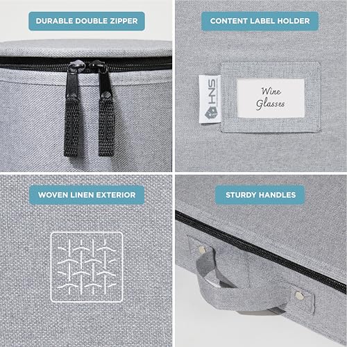 China Storage Hard Shell Containers 8-Piece Set Moving Boxes for Dinnerware, Glasses, Plates, Mugs and Saucers Sturdy Dish Organizer with Dividers for Seasonal Storage - Service for 12 - Gray - color: Gray, size: 8 Pack